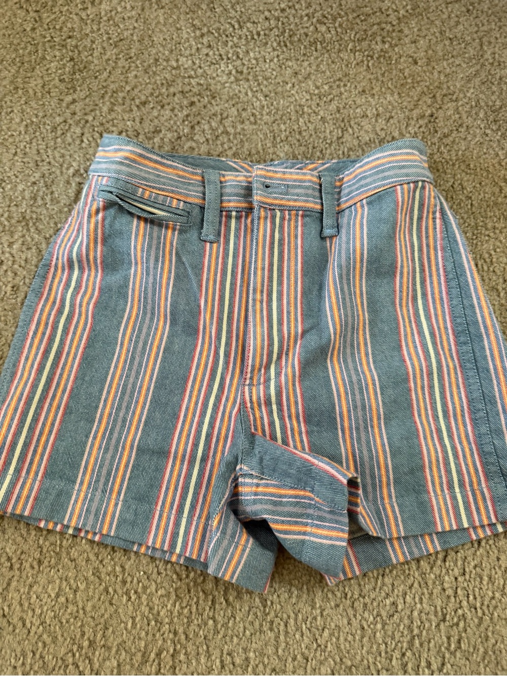 Madewell Teal Multi-Stripe High-Waist Shorts